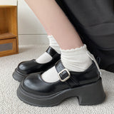 43 Platform Heels Mary Jane Shoes Simple Lolita Shoes Black Platform Shoes Student College Sweet Medium Heel Women's