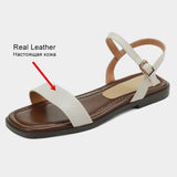 Size 32-43 Women Flats Sandals Summer 2023 Real Leather Low Heels Shoes For Women Retro Buckle Casual Sandal