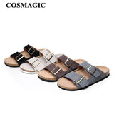 New Summer Men Beach Slides Shoe Casual Cork Nubuck Leather Outdoor Fashion Double Buckle Slippers