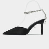 34-41 Women Sandals Pointed Toe Crystal Female Pumps Thin High Heel Slip-On Solid Sexy Ladies Summer Shoes