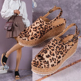 Women Leopard Sandals Wedges Shoes Women High Heels Sandals Platform Shoes Casual Wedge Heels Peep Toe Women Retro