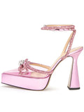New Summer Ladies European and American Sandals High Heels Pointed Transparent Bow Rhinestones Nightclub Party