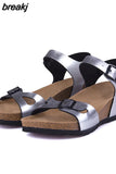 Fashion Women Cork Sandals 2023 New Summer Beach Wedge Trifle Buckle Strap Black White Platform Outside Sandalias