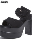 New FashionDouble Bottom Platform Sandals Chunky High Heeled Ankle Buckle Strap Women Sandals Comfort Walking Shoes