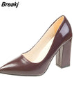 Chunky Heels Patent Leather Female 10cm High Heel Colorful Pumps Women's Shoes Pointed Toe Sexy Shoes Plus Size