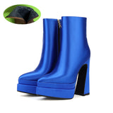 Quality Sexy Satin Women's Ankle Boots High Heels Thickened High Heels Pointed Toe Platform Shoes Shoes for Women Size
