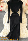 Sexy V-neck Short-sleeved Knit Bodycon Dress Women Casual Summer Slim Elastic High Split Mid-calf Ribbed Long Dress
