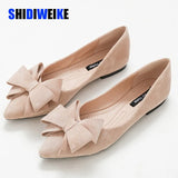 Size 42 Spring Bow Flats Shoes Woman Butterfly-Knot Ballets OL Office Shoes Pointed Toe Shallow Slip On Foldable