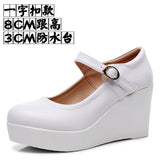 Breakj 8CM High Heel Heel Leather Shoes 3CM Thick Waterproof Table Comfortable Loose Cake Shoes Round Head Light Magic Stick Single Shoes