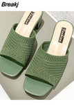 Women Shoes Woman's Slippers Mules Slides Peep Toe High Heels Sandal Female Shoe Casual Medium Heel 2023 Summer