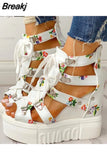 Hot Print Leisure Wedges women's Shoes 2023 Summer Shoes women Sandals Platform Shoelaces High Heels Casual Shoes