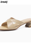 Size 33-42 Mules Shoes Women Leather Retro High Heels Summer Shoes For Women Sandals 2023 Fashion Slippers Home