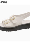 Size 34-40 Women Sandals Genuine Leather Buckle Strap Chunky Heels Platform Shoes For Women 2023 Low Heel