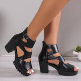 Breakj Heel Thick Heel Roman Sandals Female 2023 Summer New Platform Fashion Versatile Fish Mouth Hollow Sandals Plus
