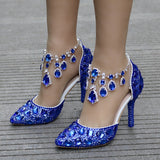 Breakj Tuxedo Diamond Wedding Shoes 9 Fine Heel Pointed Sandals Luxury Water Drill Wedding Shoes