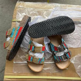 Designer New Retro Ethnic Style Gold Buckle Spot Drill Decorative Hollow Open Toe Women Slippers Flat woman 2023