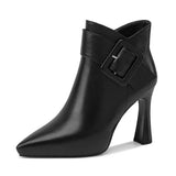 Hot Sale Ladies Shoes Ankle Women's Boots Elegant Modern Boots Women Solid Buckle Zipper Pointed Toe High Heel Female