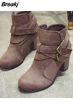 Chunky Heel Women Boots Retro Ankle Boots belt buckle Female Shoes vintage Round Toe Casual High Heels