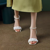 High Quality Shoes for Women Fashion Pearl Sexy Open Toe Sandals Summer The New Elegant Pleated Ice Silk Lace Women
