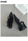 Spring Women Flat Shoes Brand Mary Jane Fashion Pointed Toe Low Heel Party Dress Pumps Belt Cross Strap Ballet Casual
