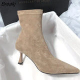 Winter New Elegant Women Ankle Boots Fashion Thin High Heel Ladies Pointed Toe Side Zippers Ladies Short