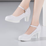 Heel 12Cm Cheongsam Model Catwalk Shoes Women's Thick Heel Thick-Soled Waterproof Platform Non-Slip Round Head Soft Leather Large-Size Single