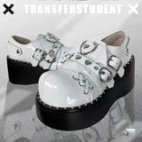 Size 43Trendy Lovely Black Bat Platform Wedges Lace Up Spring women's Pumps Round Toe Rivet Coslplay Lolita Punk High