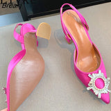 2023 Brand Women Pumps Sandals Fashion Pointed Toe Crystal Buckle Comfortable Slingback High Heels Summer Wedding