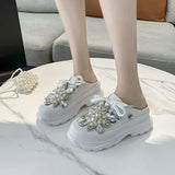Breakj Baotou Half Slippers Female Wear New Summer Rhinestone Pine Shoes Platform Lazy