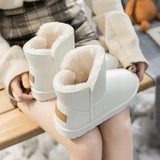 boots Winter Plus Velvet PU Waterproof Mid-Tube Snow Boots Thickened Warm Women's Boots 35-41 Flat-Heeled Cotton