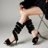 Faux Fur Serpentine winding Women Sandals Sexy Ankle Strap High heels Gladiator Sandals Female Banquet Party Pumps