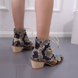 Size boots women Embroidery Flower Med Heel Ankle Boots Comfort Autumn Winter Ankle Boots Brand Designer Short