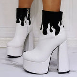 INS Hot Sale Zipper Mixed Color High Heel Round Toe Platform Ankle Boots Thick Bottom Trendy Wimter women's
