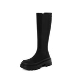 Women Genuine Leather Knee High Chelsea Boots Round Toe Platform Thick High Heel Zipper Ladies Long Boot Autumn Shoes