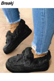 Women Winter Cotton Shoes Ladies Bowknot Plush Warm Snow Boots Casual Solid Color Flat Short Boots Furry Females
