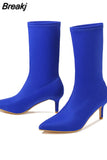 Sock Boots Thin Heel High Heels Elastic Ankle Boots Pointy Toe Women Shoes Sexy Party Ladies Comfort Boots