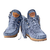 Women Ankle Boots Retro Medieval Faux Suede Leather Tassel Short Boot Round Toe Western Cowboy Boots Casual Shoes Size