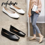 Girls Doudou Shoes Summer New Square Toe Black PU Material Flat Shoes Shallow Soft Sole Casual