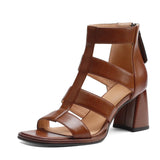 Women Sandals Gladiator Fashion Luxury Genuine Leather Open Toe High Heel ZIP High Quality Lady Elegant Shoes Big Size