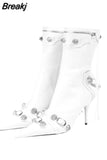 Women Pointed Toe Short Boots Metal Decoration Punk Motorcycle Botines Mujer Women's Ankle Boots Rivet Tassel High Heels