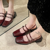 Spring New Retro Small Leather Shoes Square Head Double Buckle Strap Mary Jane Thick Heels Sandals for