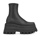 Ladies Ankle Boots Fashion Autumn Platform High Heels Platform Wedge Heel Stretch Black Red Stretch Boots Dress Party