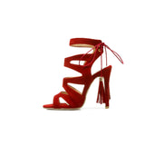 Thin Heel Sandal Women Summer 2023 Flock Gladiator Back Lace-up Peep Toe Rome Casual Sexy Pumps 34-50 Fashion Ladies