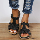 Summer Vintage Female Al Line Soft Bottom Large Size Round Wedge Sandal Female