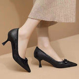 2024 Braid Pointed Toe Pumps Women Plus Size Thin Heels Work Office Shoes Laides Slip On Bowknot High Heel Shoes