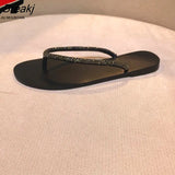 Summer Flip Flops Women Rhinestones Slippers Black Simple Sandals Plus Size
