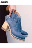 Leather Women Ankle Boots Low Heel Cool Shoes British Embroidered Design Short Party Footwear Chaussure