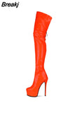 Long Boots Women Solid Color Patent Leather Botas Femininas High Heel Shoes Round Toe Women's Over-the-knee Boots