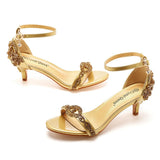 Breakj Shallow Word With A Golden Diamond High-Heeled Sandals Fine Heel With A Buckle Ball Ball