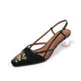 Style Women Embroider Pumps Woman Shoes On Med Heel 5CM Lady Slingbacks Summer Shoes SquareToe Spring Atumn Patchwork